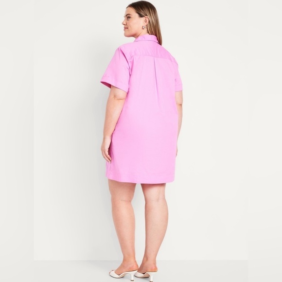 NWT! Old Navy Vivid Begonia Pink Cotton Button-Down Mini Shirt Dress - Multiple - Picture 8 of 10